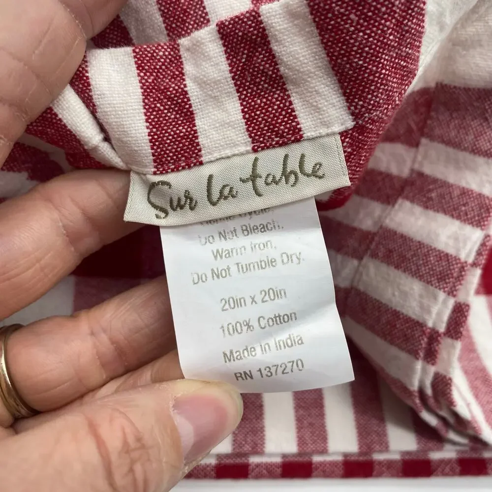 Sur La Table Red White Plaid 100% Cotton Fabric Napkins Set of 4 20 x 20 Hosting